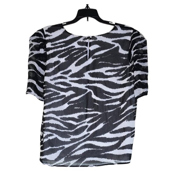 Calvin Klein Zebra Print Blouse Black & White Medium Short Sleeve Button Detail - Picture 4 of 9